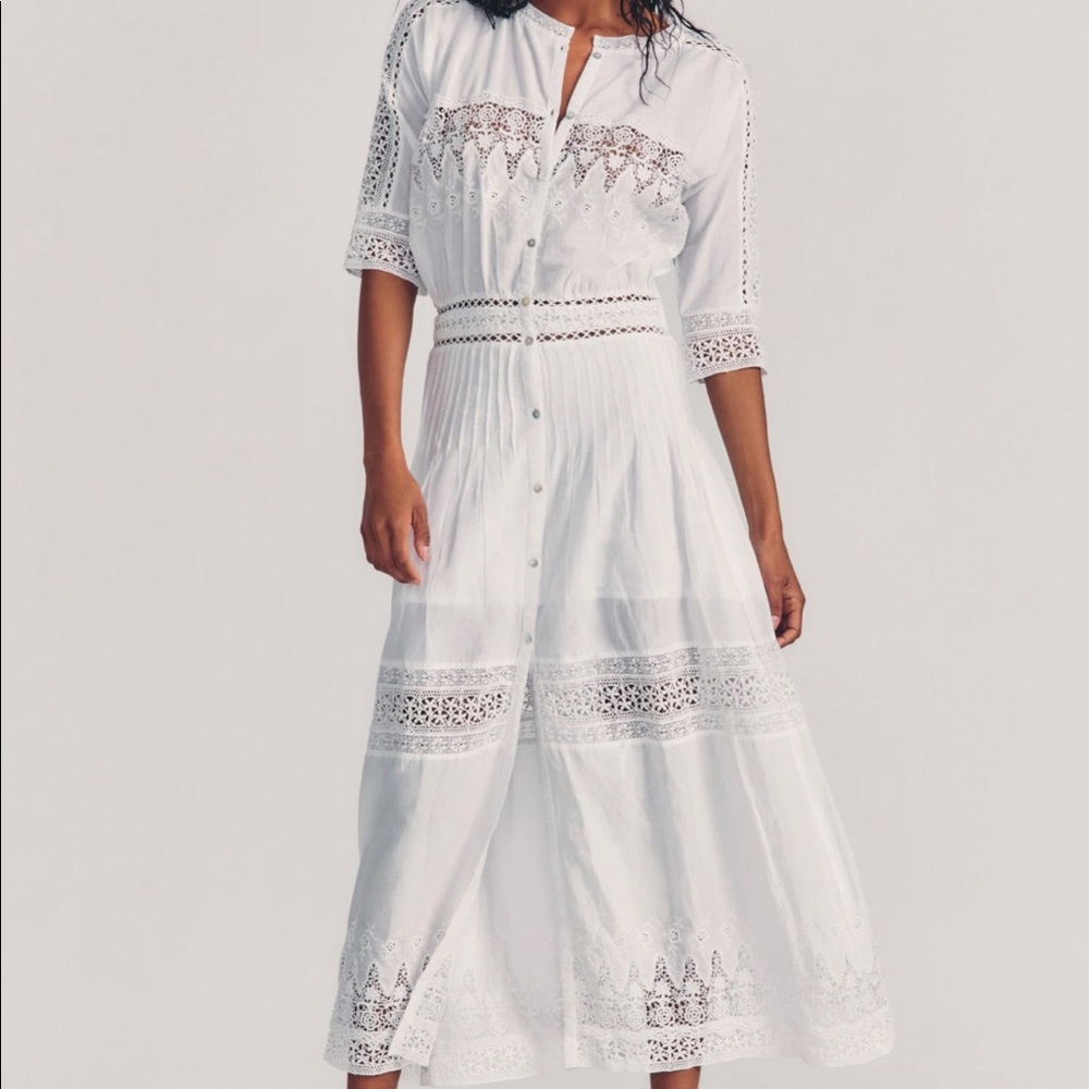 LoveShackFancy Beth Dress, White, Size Small
